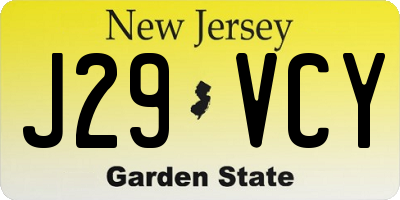 NJ license plate J29VCY