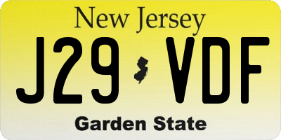 NJ license plate J29VDF