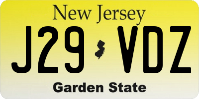 NJ license plate J29VDZ