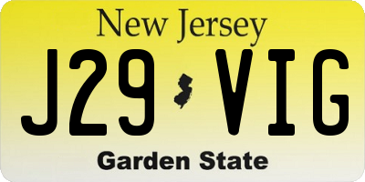 NJ license plate J29VIG