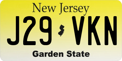 NJ license plate J29VKN