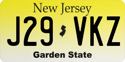 NJ license plate J29VKZ