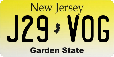 NJ license plate J29VOG