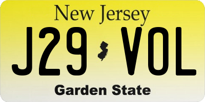 NJ license plate J29VOL