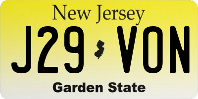 NJ license plate J29VON