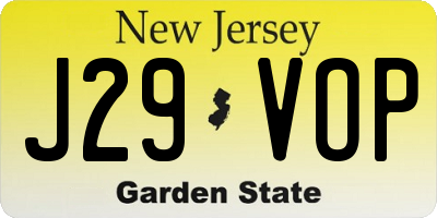 NJ license plate J29VOP