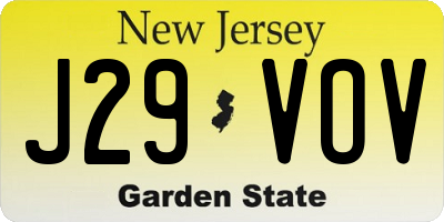 NJ license plate J29VOV