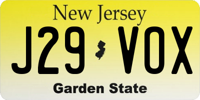NJ license plate J29VOX