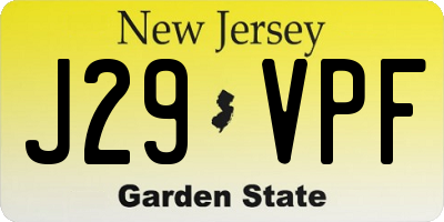 NJ license plate J29VPF