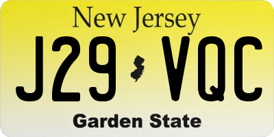 NJ license plate J29VQC