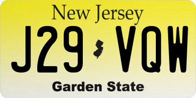 NJ license plate J29VQW