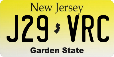 NJ license plate J29VRC