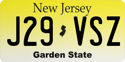 NJ license plate J29VSZ