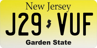 NJ license plate J29VUF