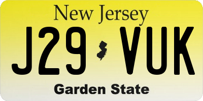 NJ license plate J29VUK