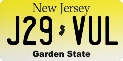 NJ license plate J29VUL