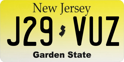 NJ license plate J29VUZ