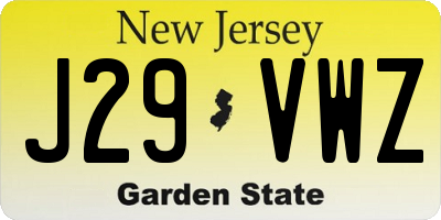 NJ license plate J29VWZ