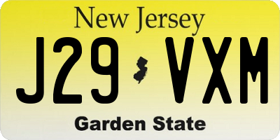 NJ license plate J29VXM
