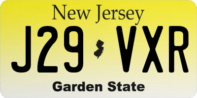 NJ license plate J29VXR