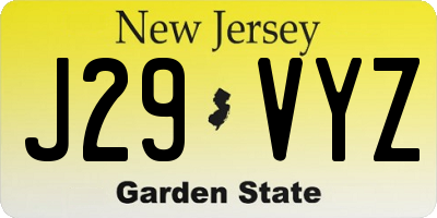 NJ license plate J29VYZ