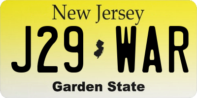 NJ license plate J29WAR