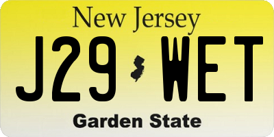 NJ license plate J29WET