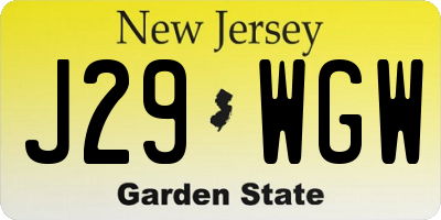 NJ license plate J29WGW