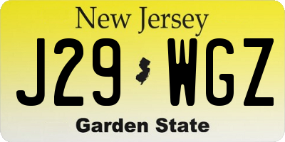 NJ license plate J29WGZ