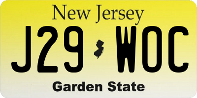 NJ license plate J29WOC