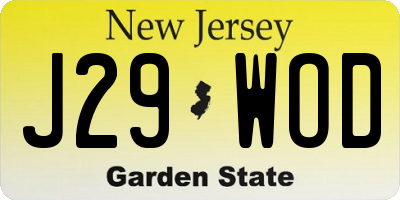 NJ license plate J29WOD