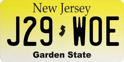NJ license plate J29WOE
