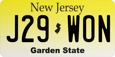 NJ license plate J29WON