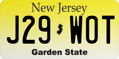 NJ license plate J29WOT