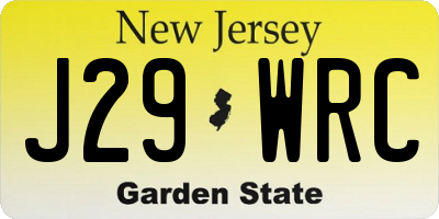 NJ license plate J29WRC