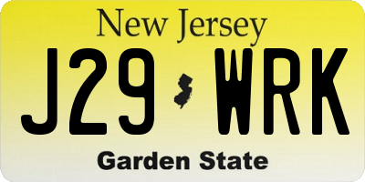 NJ license plate J29WRK