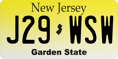 NJ license plate J29WSW