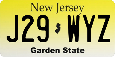 NJ license plate J29WYZ