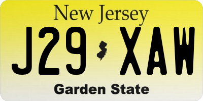 NJ license plate J29XAW