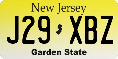 NJ license plate J29XBZ