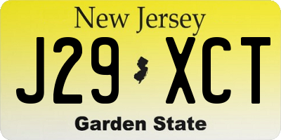 NJ license plate J29XCT