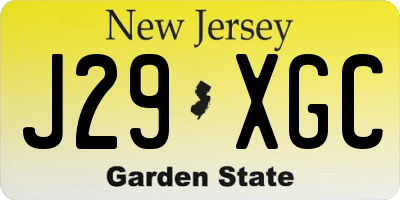 NJ license plate J29XGC