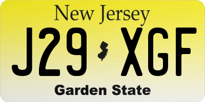 NJ license plate J29XGF
