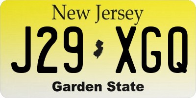 NJ license plate J29XGQ