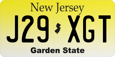 NJ license plate J29XGT