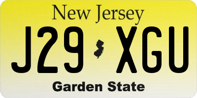 NJ license plate J29XGU