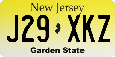 NJ license plate J29XKZ