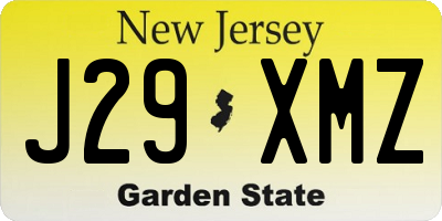 NJ license plate J29XMZ