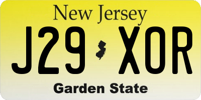 NJ license plate J29XOR