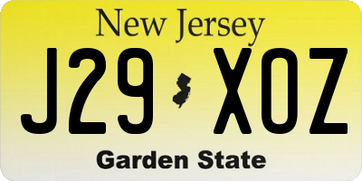 NJ license plate J29XOZ